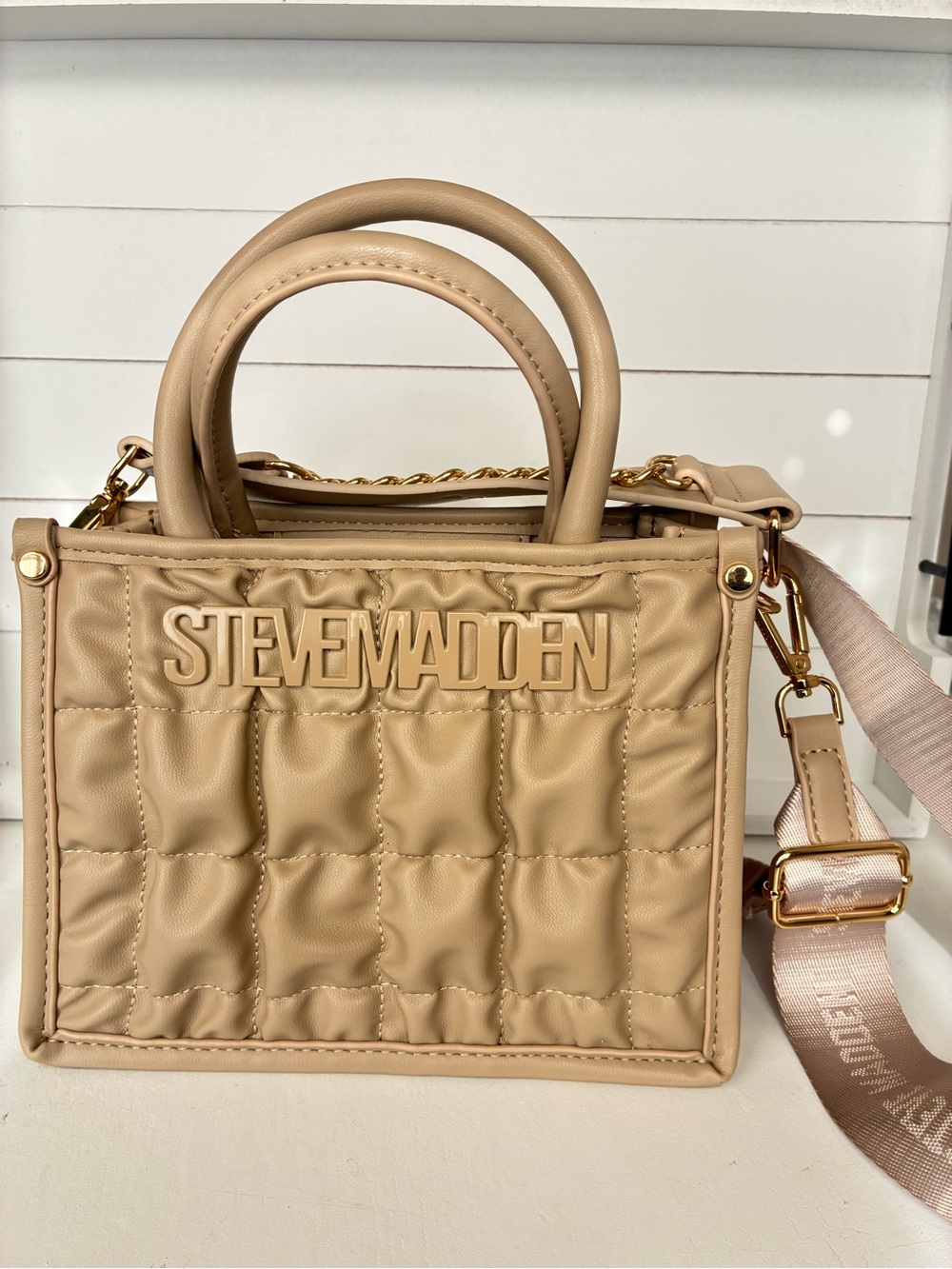 Steve Madden Taupe Quilted Top-Handle Satchel - Picture 5 of 11